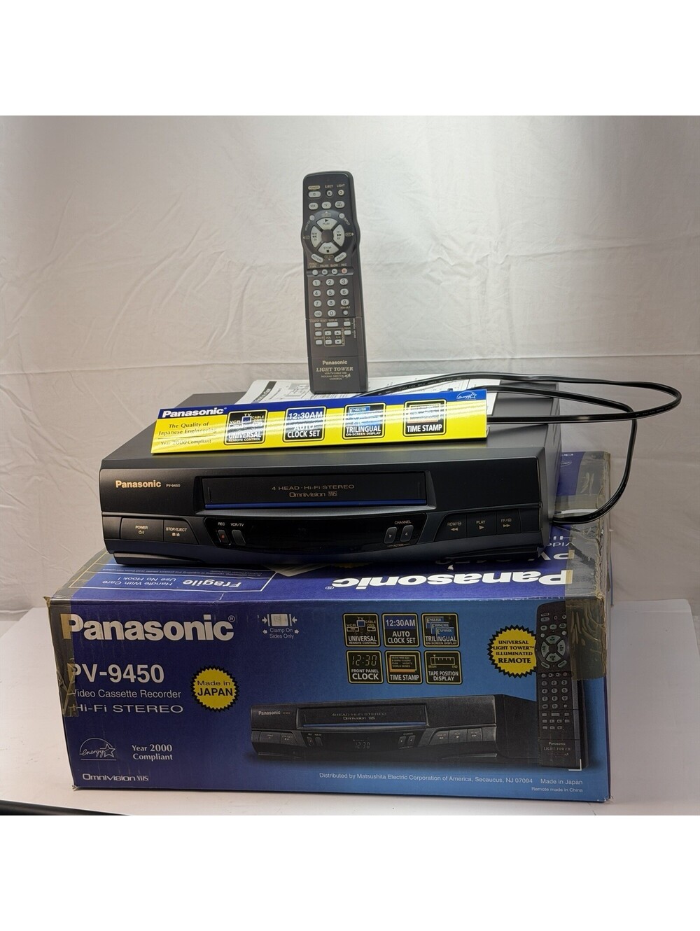 Panasonic PV-9450 4-Head Hi-Fi Stereo VHS VCR w/ Remote Manual & Box